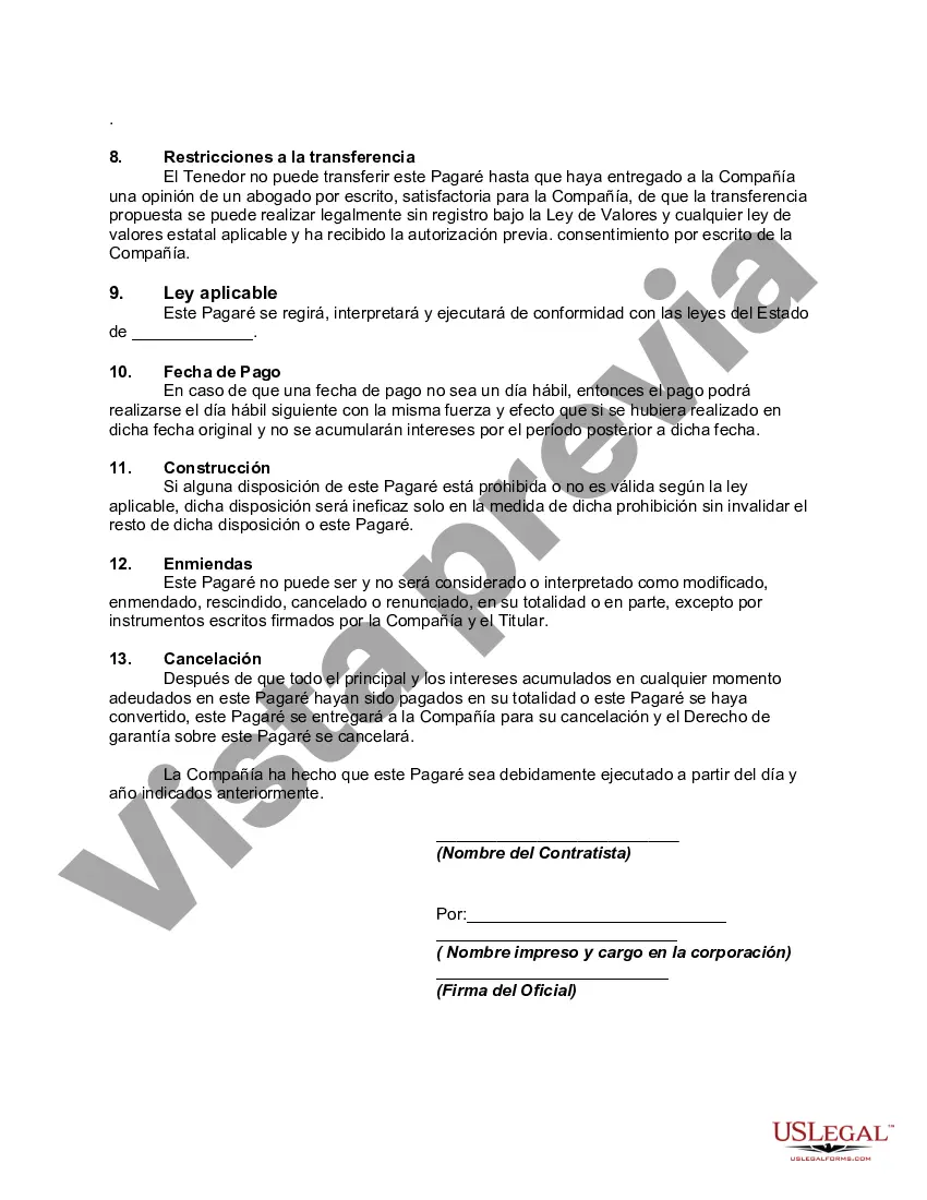 Preview Pagaré convertible de la corporación: una de las series de pagarés emitidos de conformidad con el Acuerdo de compra de pagarés convertibles