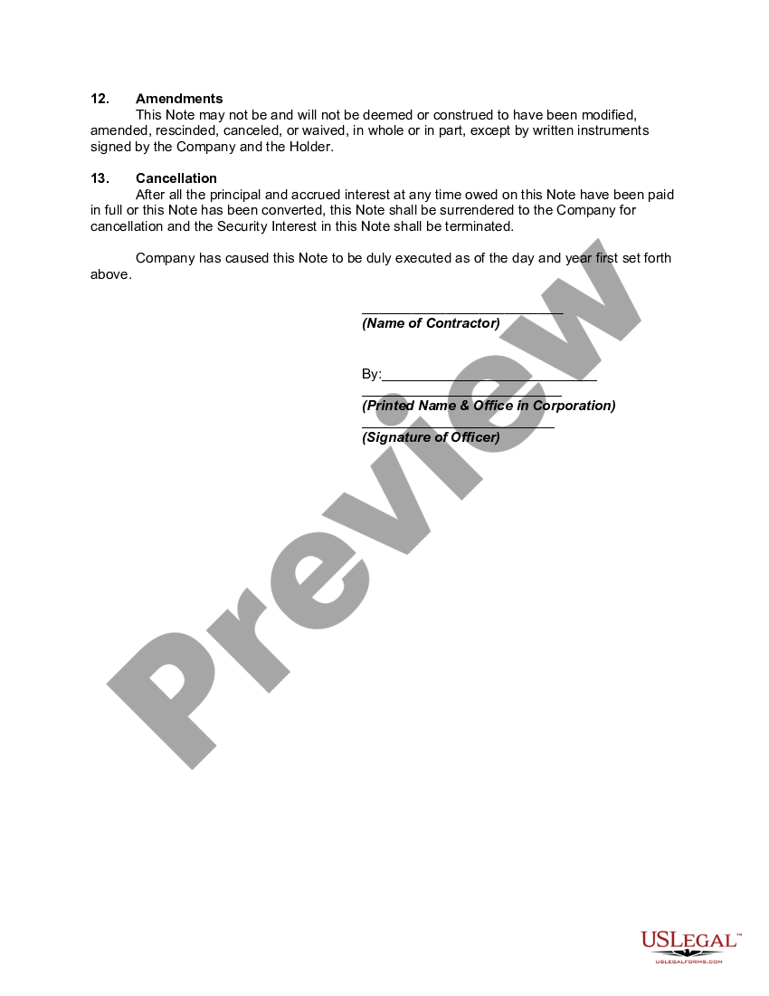 Convertible Promissory Note With Chattel Mortgage | US Legal Forms