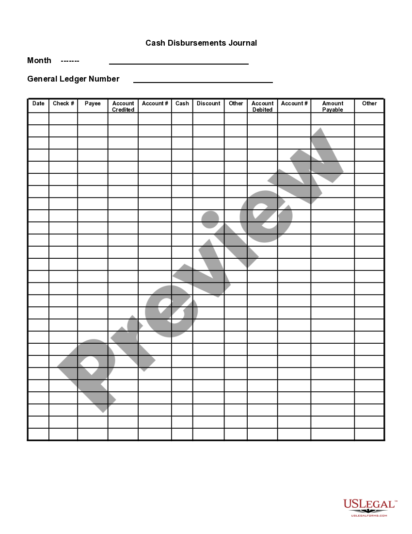 Michigan Cash Disbursements Journal Disbursements US Legal Forms