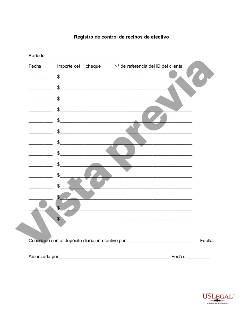 Preview Registro de control de recibos de efectivo