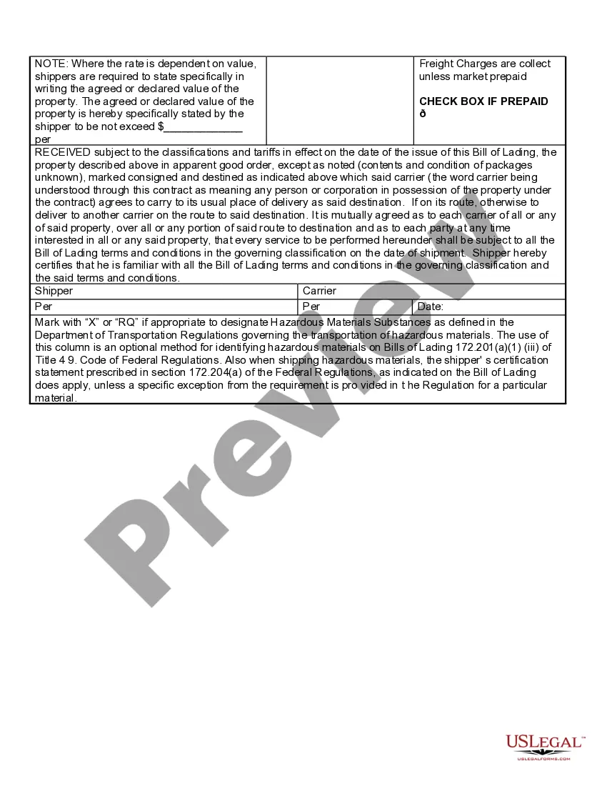 Get Bill of Lading Preview Bill of Lading