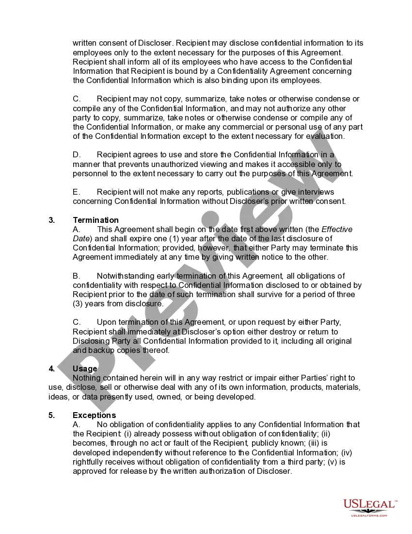 Preview Confidential Information Exchange Agreement