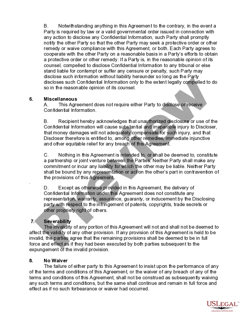 Preview Confidential Information Exchange Agreement