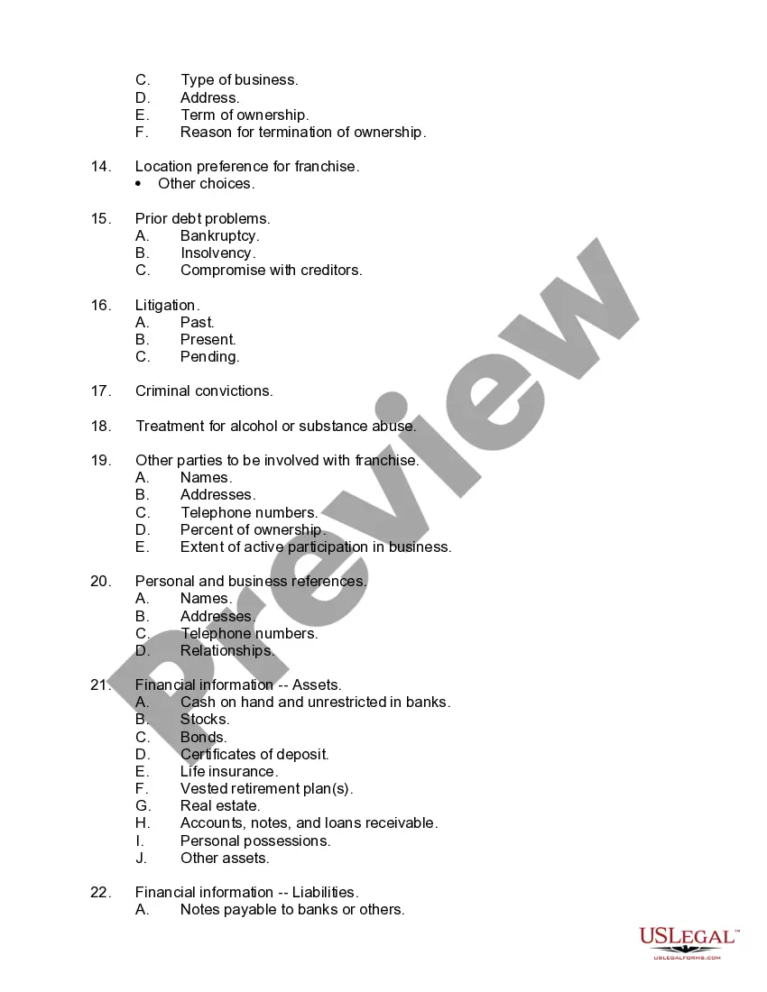 Get Checklist for Drafting a Franchise Application Preview Checklist for Drafting a Franchise Application