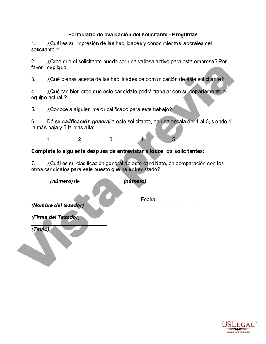 Get Formulario de evaluación del solicitante - Preguntas Preview Formulario de evaluación del solicitante - Preguntas
