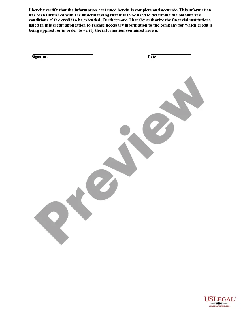 Preview Business Credit Application