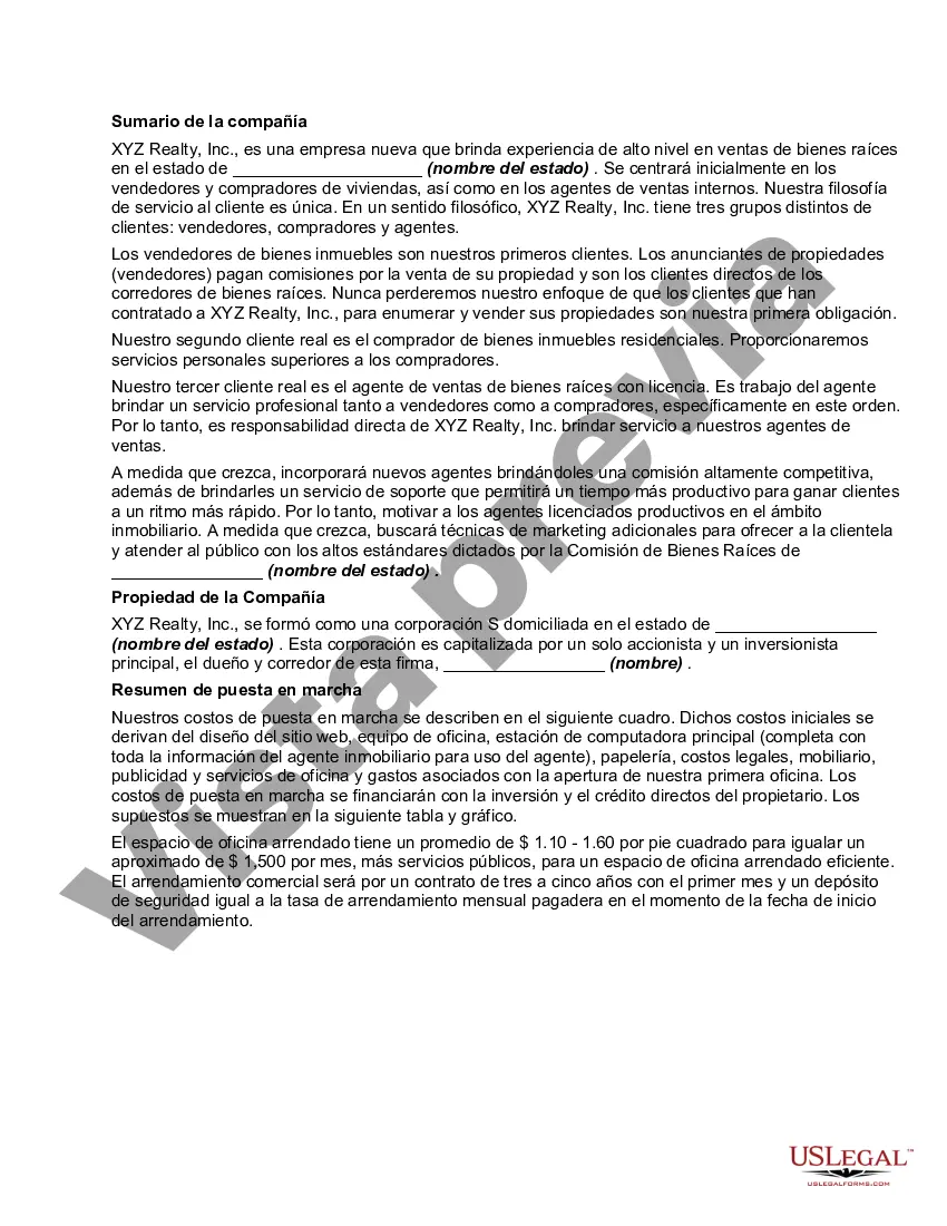 Preview Plan de Negocios de Corretaje de Bienes Raíces