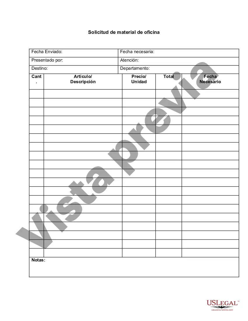 Preview Solicitud de material de oficina