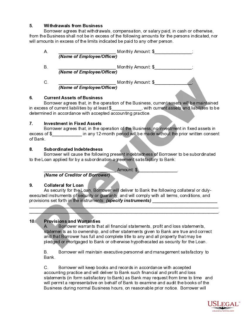 Get Application and Loan Agreement for a Business Loan with Warranties by Borrower Preview Application and Loan Agreement for a Business Loan with Warranties by Borrower