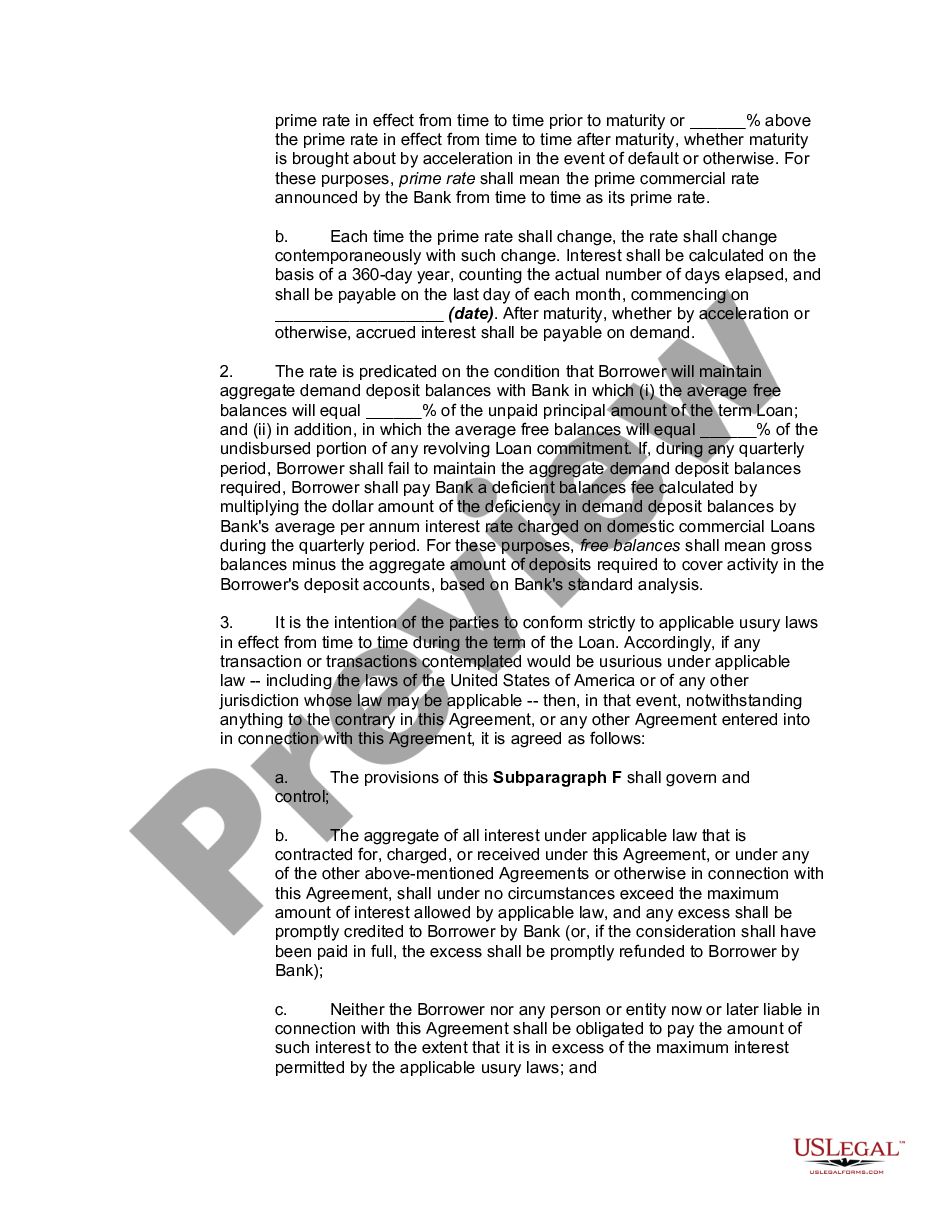 page 5 Term Loan Agreement between Business or Corporate Borrower and Bank preview