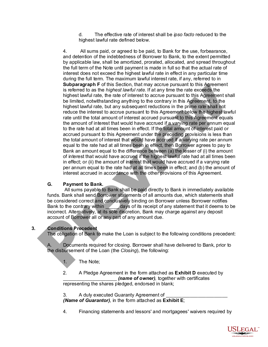 page 6 Term Loan Agreement between Business or Corporate Borrower and Bank preview