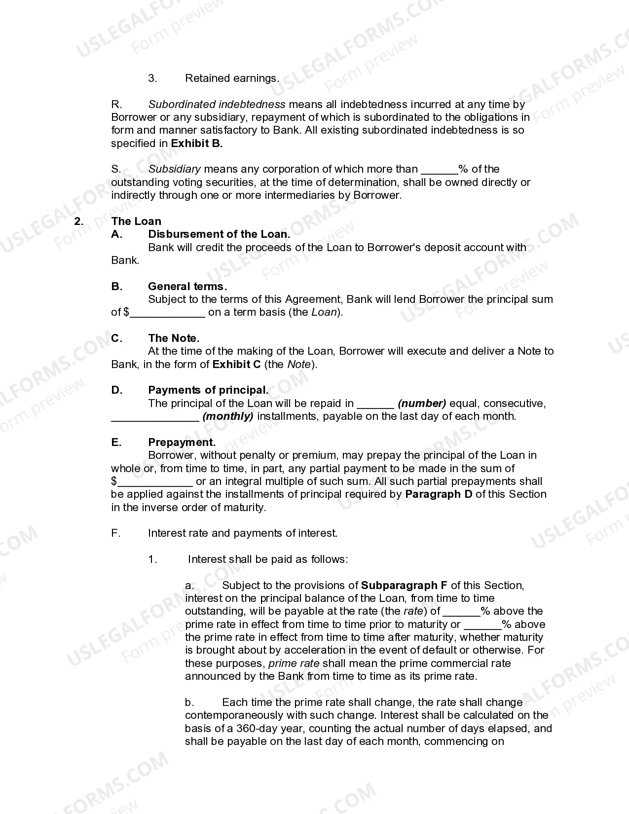Preview Term Loan Agreement between Business or Corporate Borrower and Bank