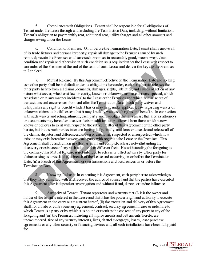Get Lease Cancellation and Termination Agreement Preview Lease Cancellation and Termination Agreement