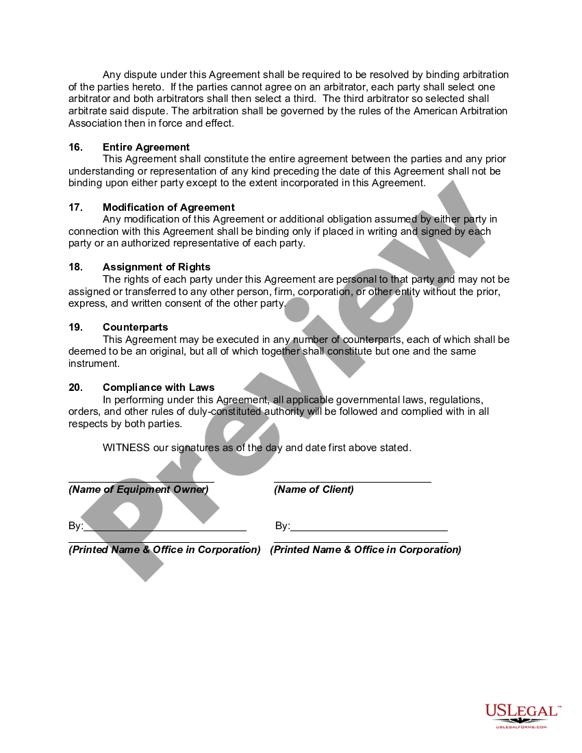 Utah Equipment Placement Agreement - Equipment Agreement | US Legal Forms