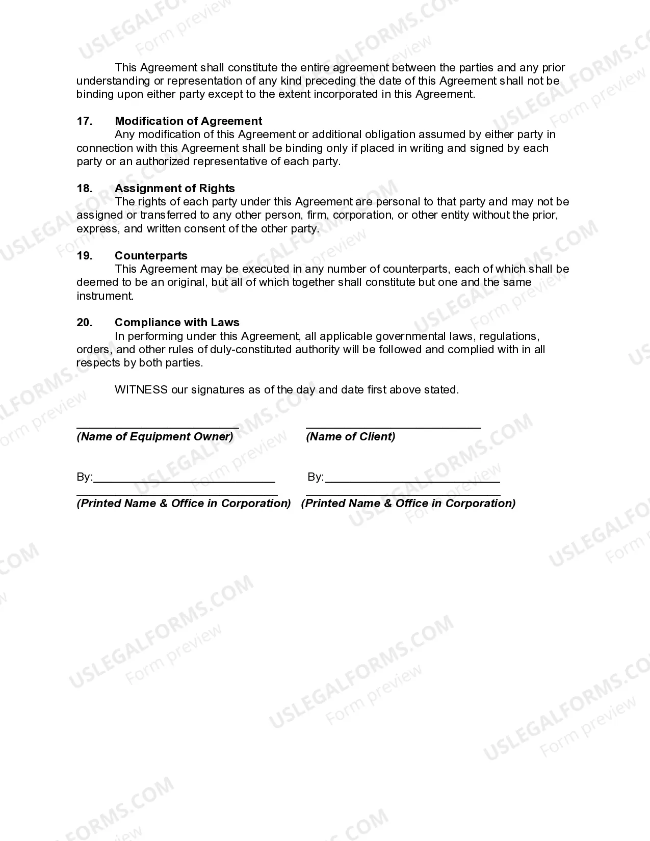 Preview Equipment Placement Agreement