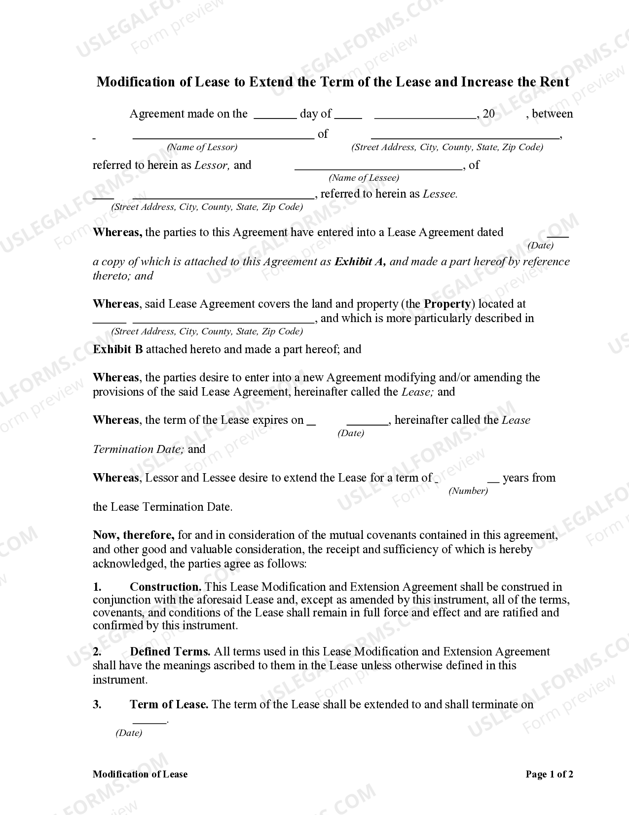 Chicago Illinois Modification of a Lease to Extend the Term and