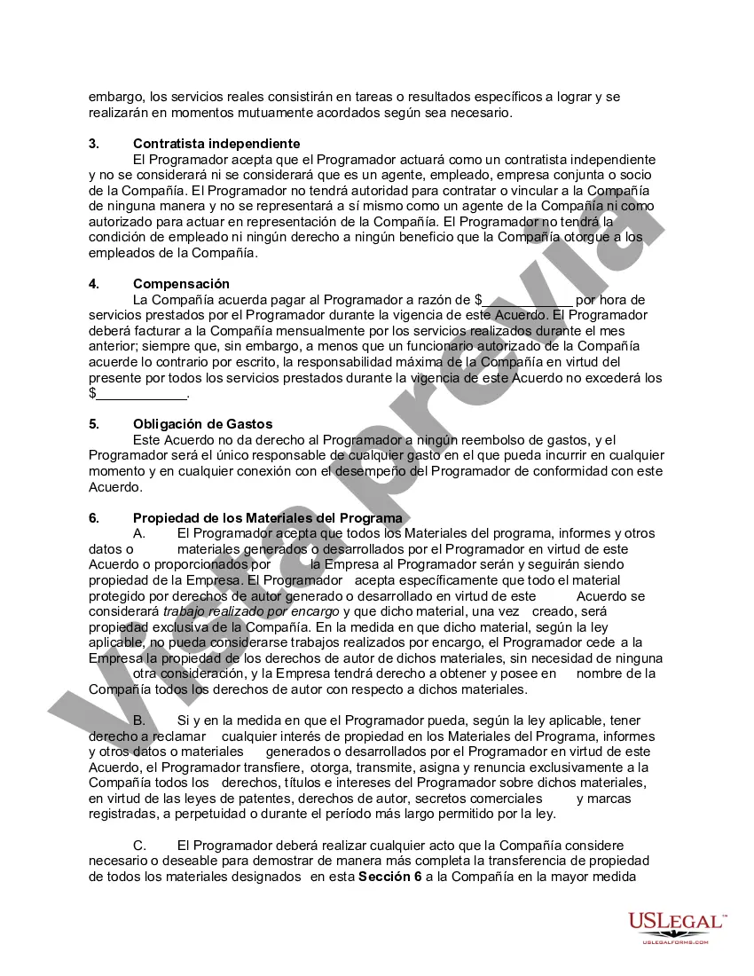Preview Acuerdo de contratista independiente: para servicios de programación