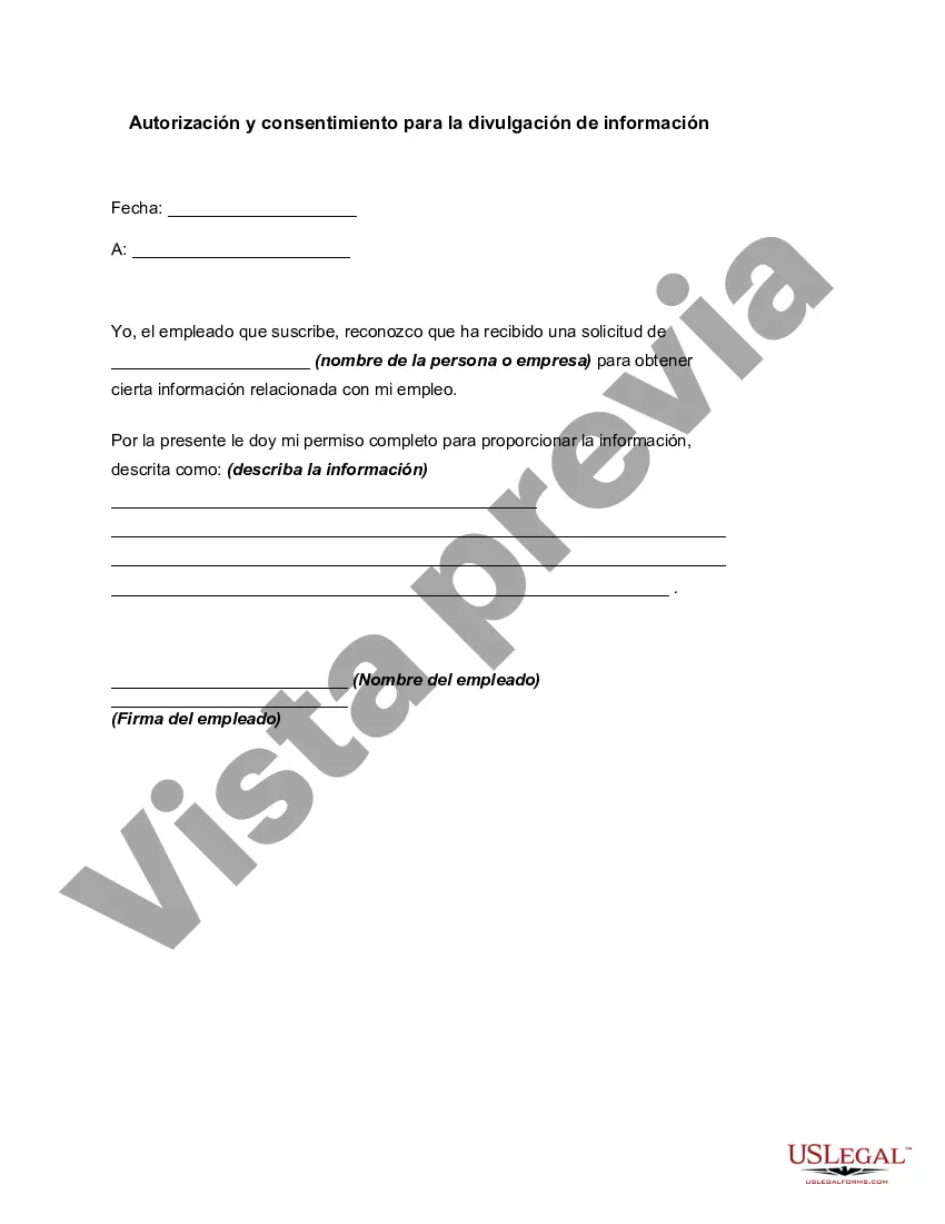 Preview Autorización y consentimiento para la divulgación de información