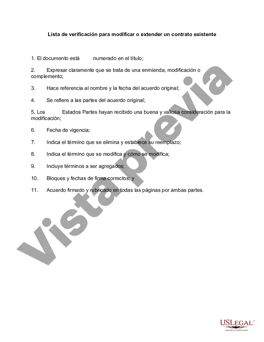 Preview Lista de verificación para modificar o extender un contrato existente