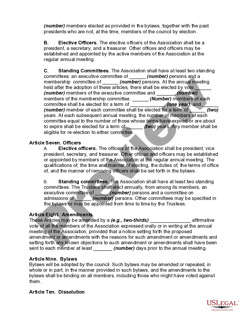 Preview Articles of Association for Social Club