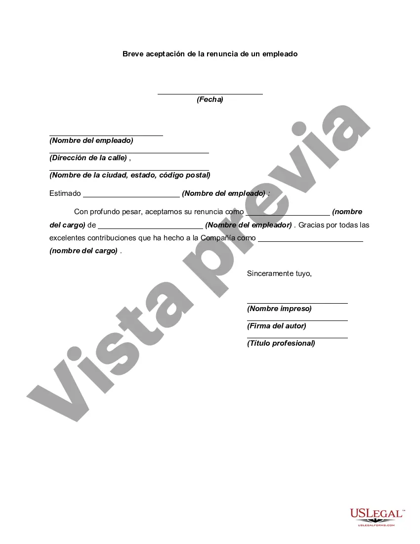 Preview Aceptación de renuncia de un empleado - Breve