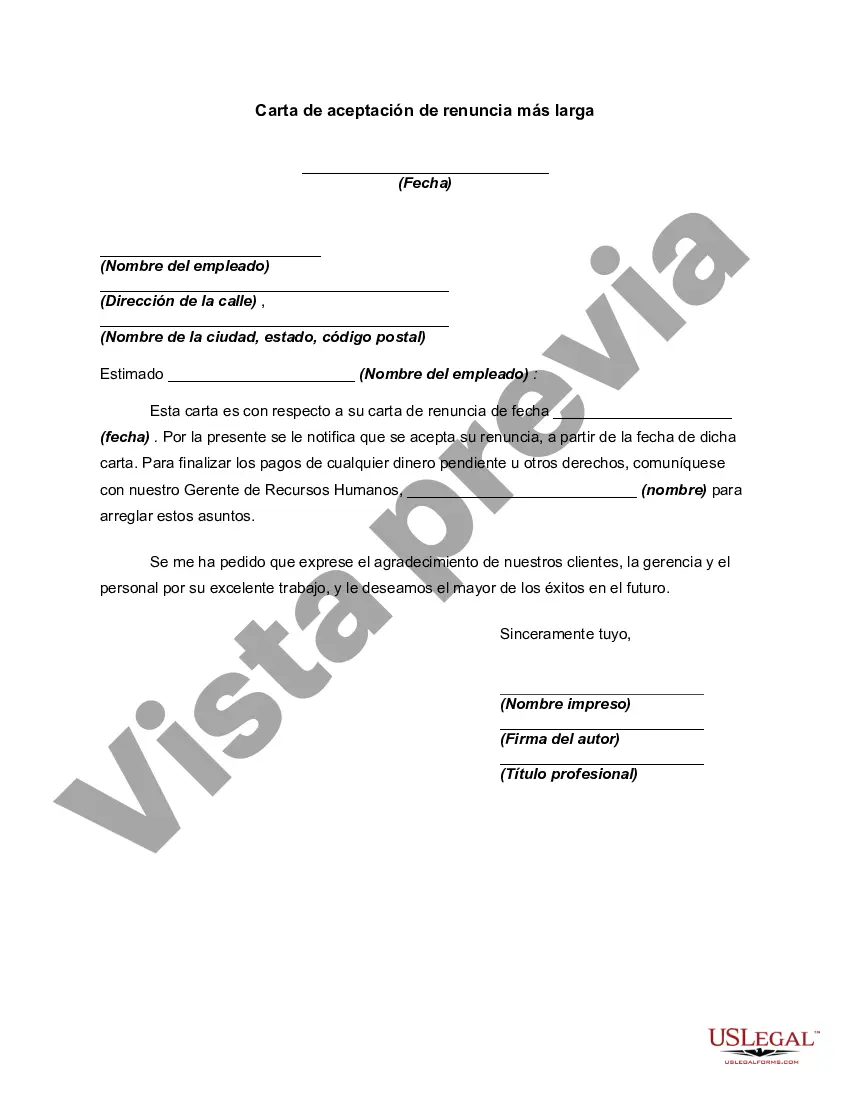 Preview Carta de Aceptación de Renuncia - Larga