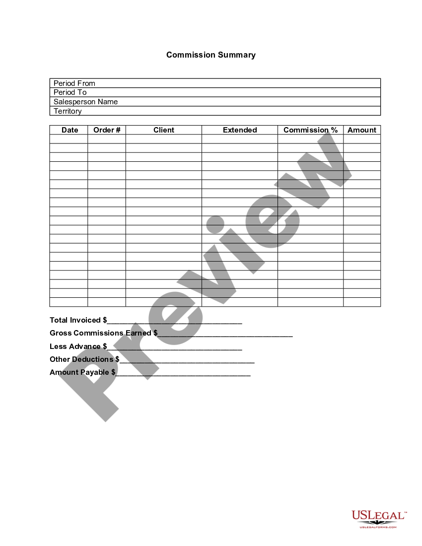 Commission Summary | US Legal Forms