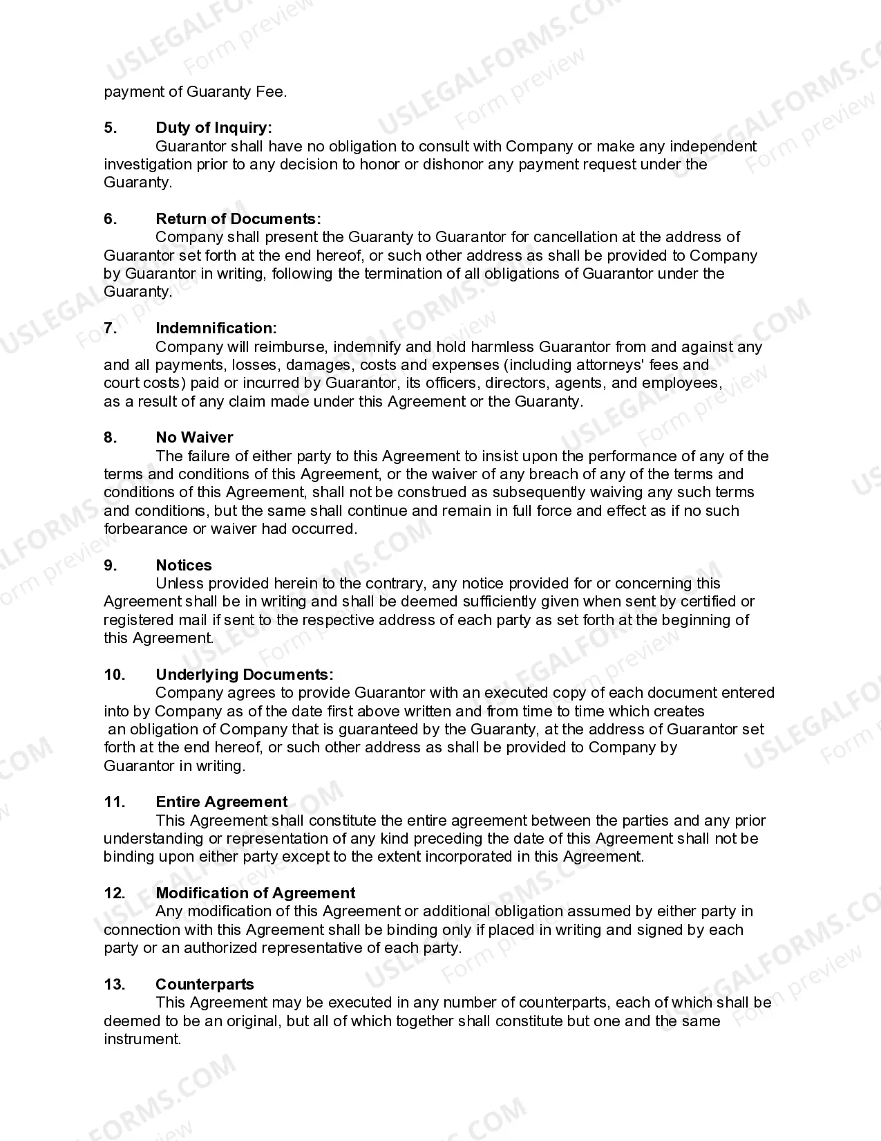 Preview Financial Support Agreement - Guaranty of Obligation