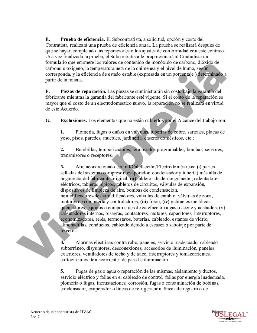 Preview Acuerdo de subcontratista de HVAC