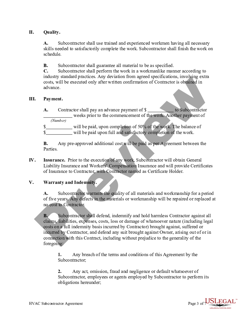 Kentucky Hvac Subcontractor Agreement - Subcontractor Agreement 