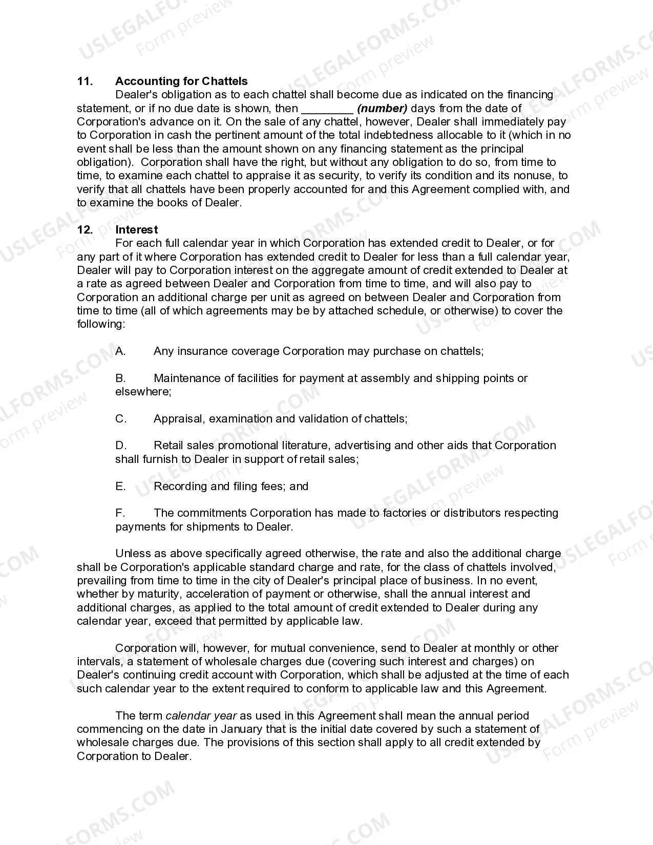 Preview Financing Agreement between Dealer and Credit Corporation for Wholesale Financing with Security interest in Accounts and General Intangibles