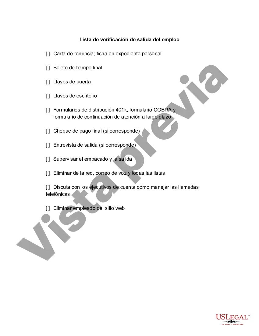Preview Lista de verificación de salida del empleo