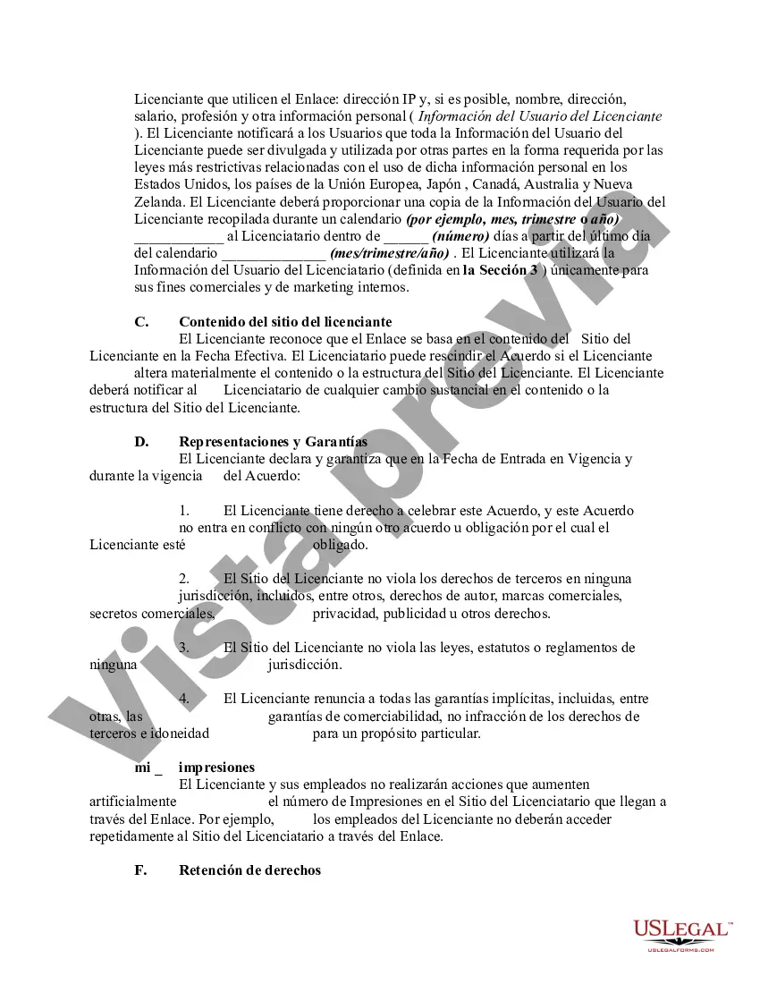 Preview Acuerdo de enlace del sitio web