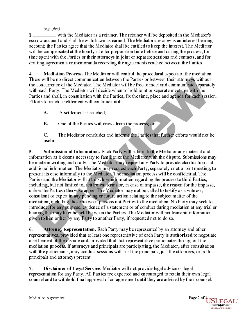 Get Mediation Agreement Preview Mediation Agreement