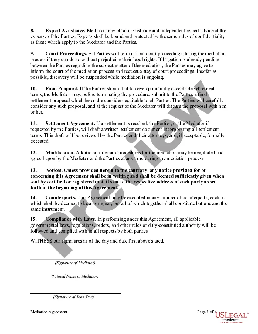 Get Mediation Agreement Preview Mediation Agreement