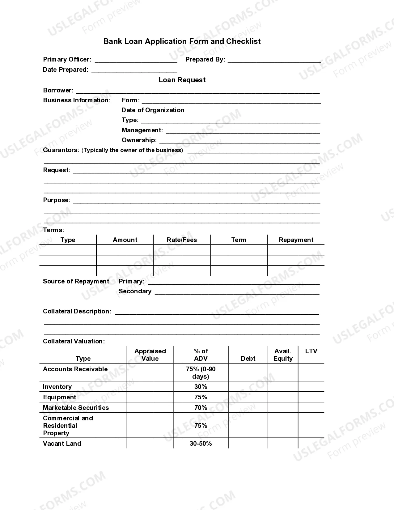 Printable Loan Application Form
