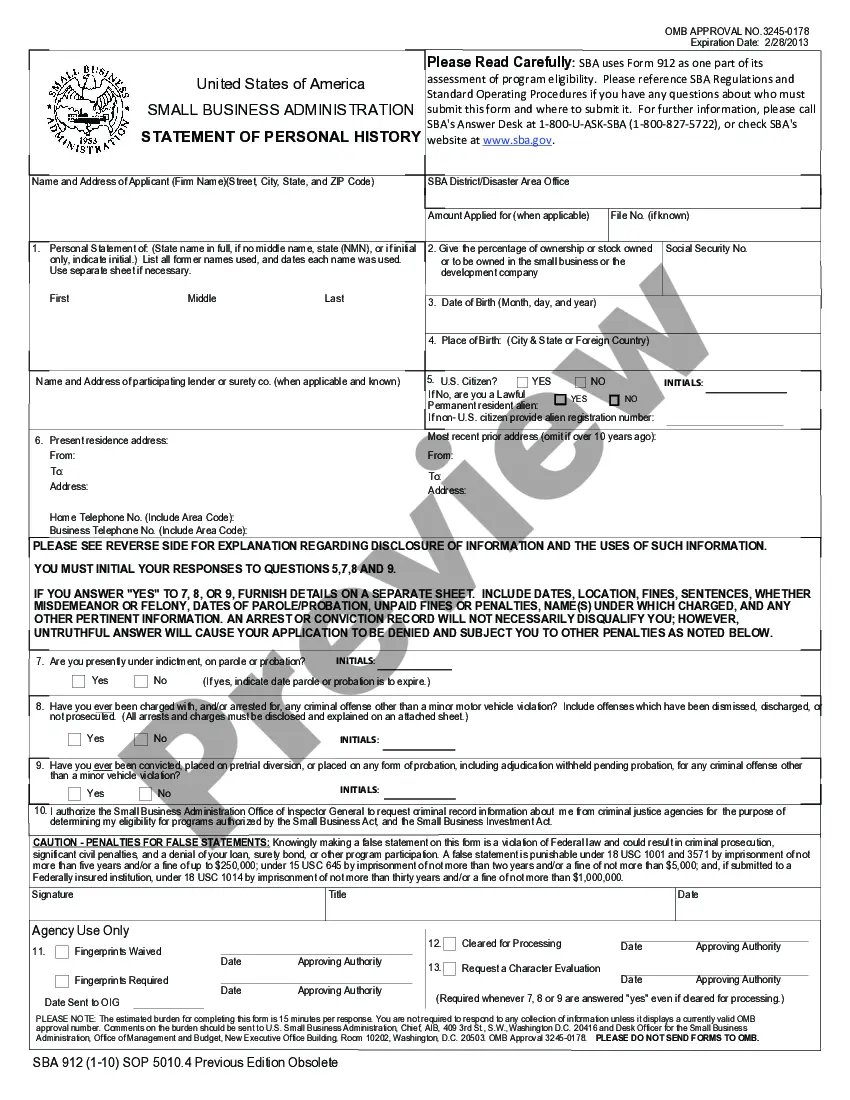 Preview Small Business Administration Loan Application Form and Checklist