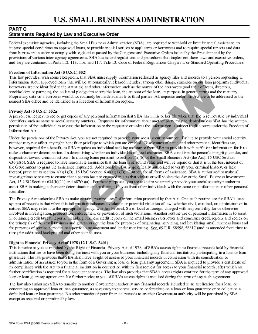 Preview Small Business Administration Loan Application Form and Checklist