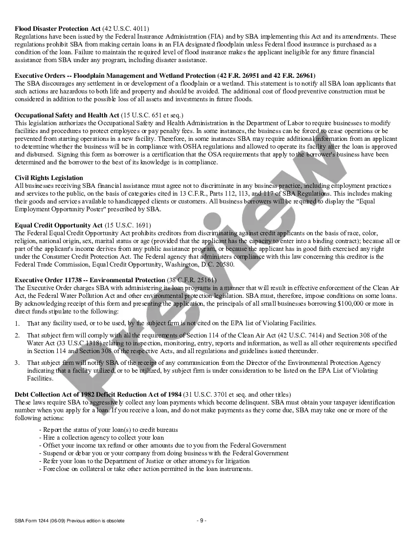 Preview Small Business Administration Loan Application Form and Checklist