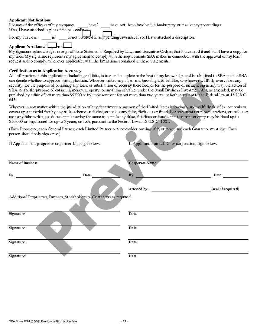 Preview Small Business Administration Loan Application Form and Checklist