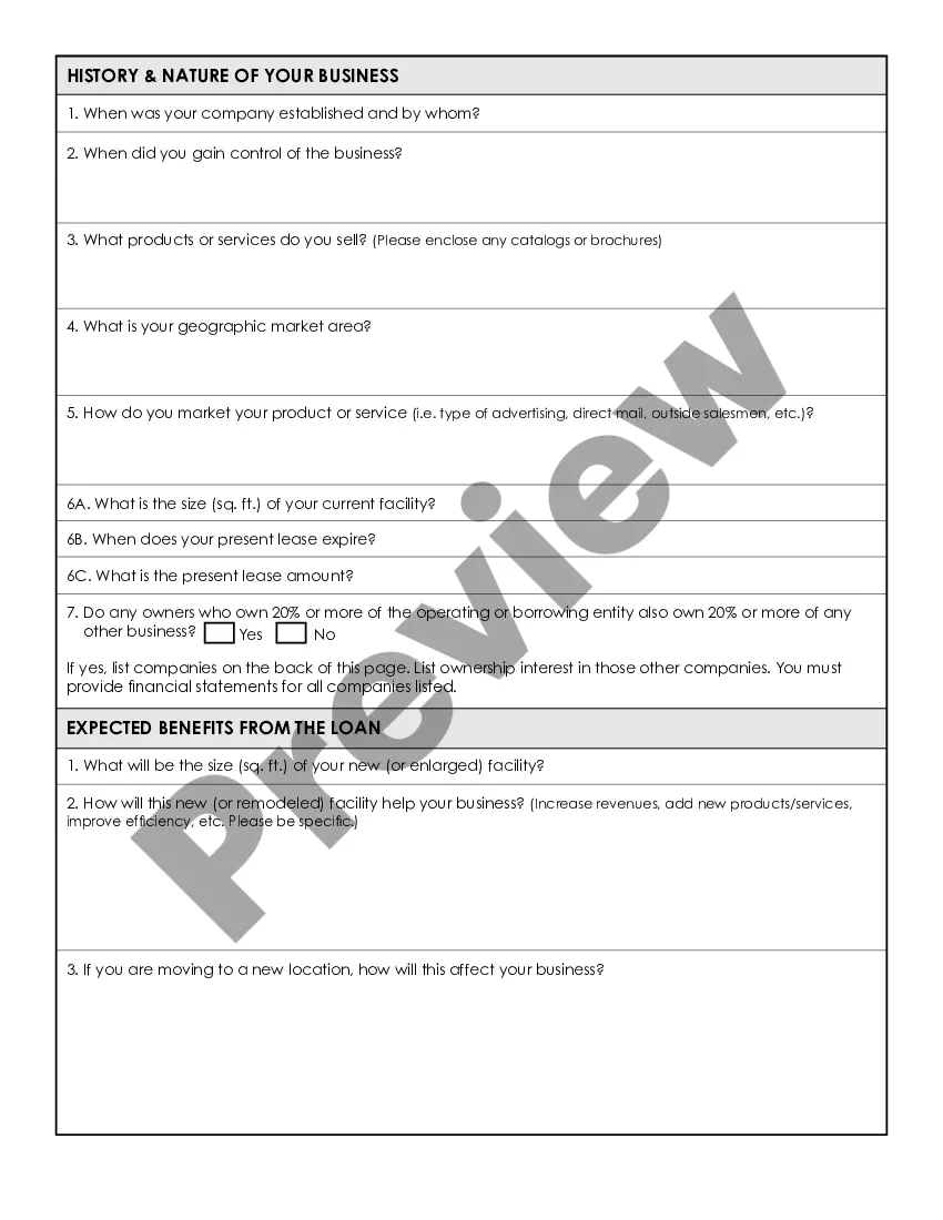 Preview Small Business Administration Loan Application Form and Checklist