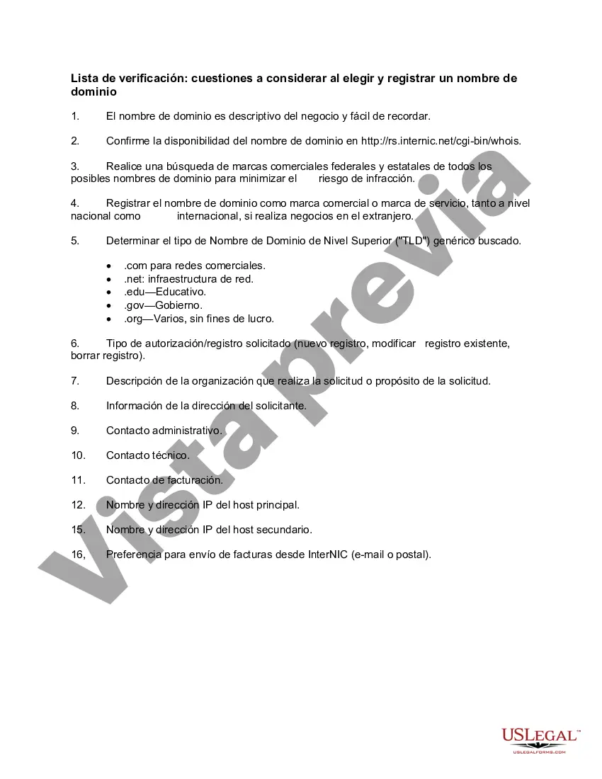 Preview Lista de verificación: cuestiones a considerar al elegir y registrar un nombre de dominio