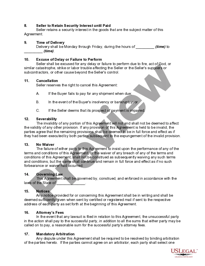 Preview Agreement for Sale of Goods or Personal Property with Provision for Adjustment of Purchase Price