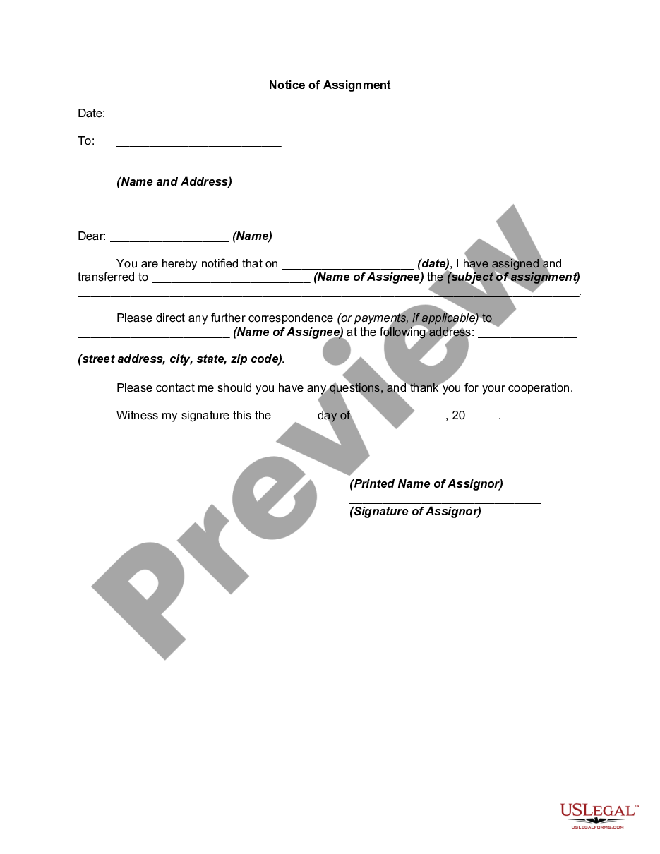 form Notice of Assignment preview