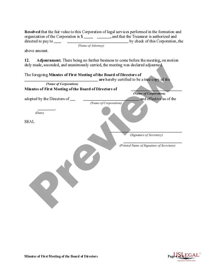 Get Minutes of First Meeting of the Board of Directors of a Nonprofit Corporation Preview Minutes of First Meeting of the Board of Directors of a Nonprofit Corporation