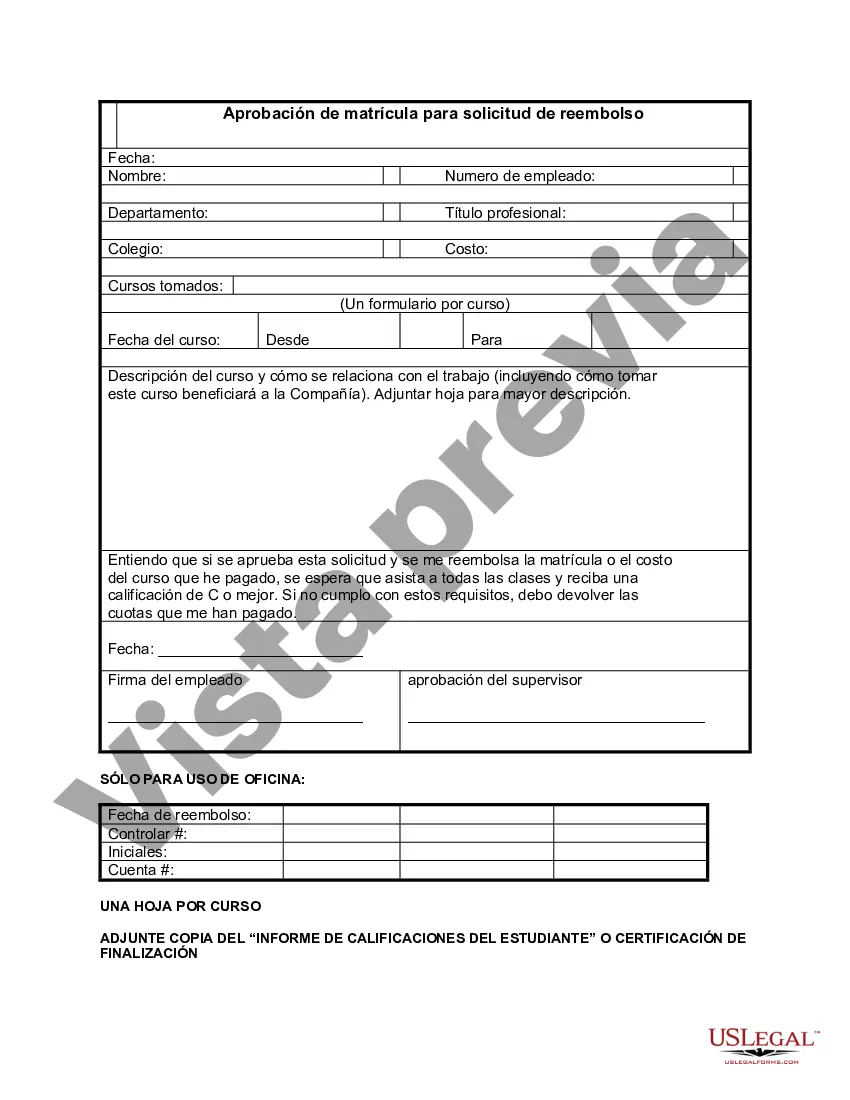 Preview Aprobación de matrícula para solicitud de reembolso