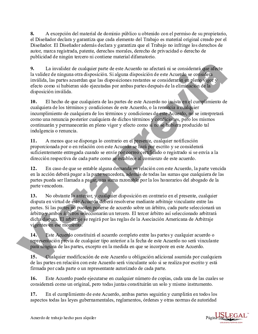 Preview Acuerdo de trabajo hecho para alquiler