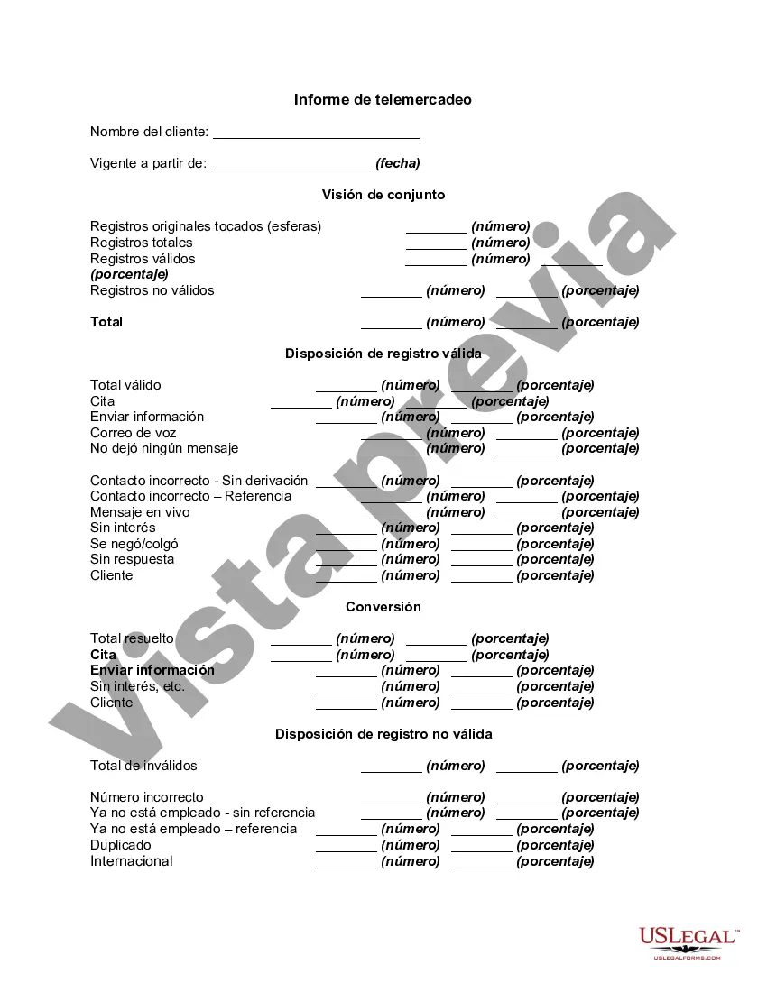 Preview Informe de telemercadeo