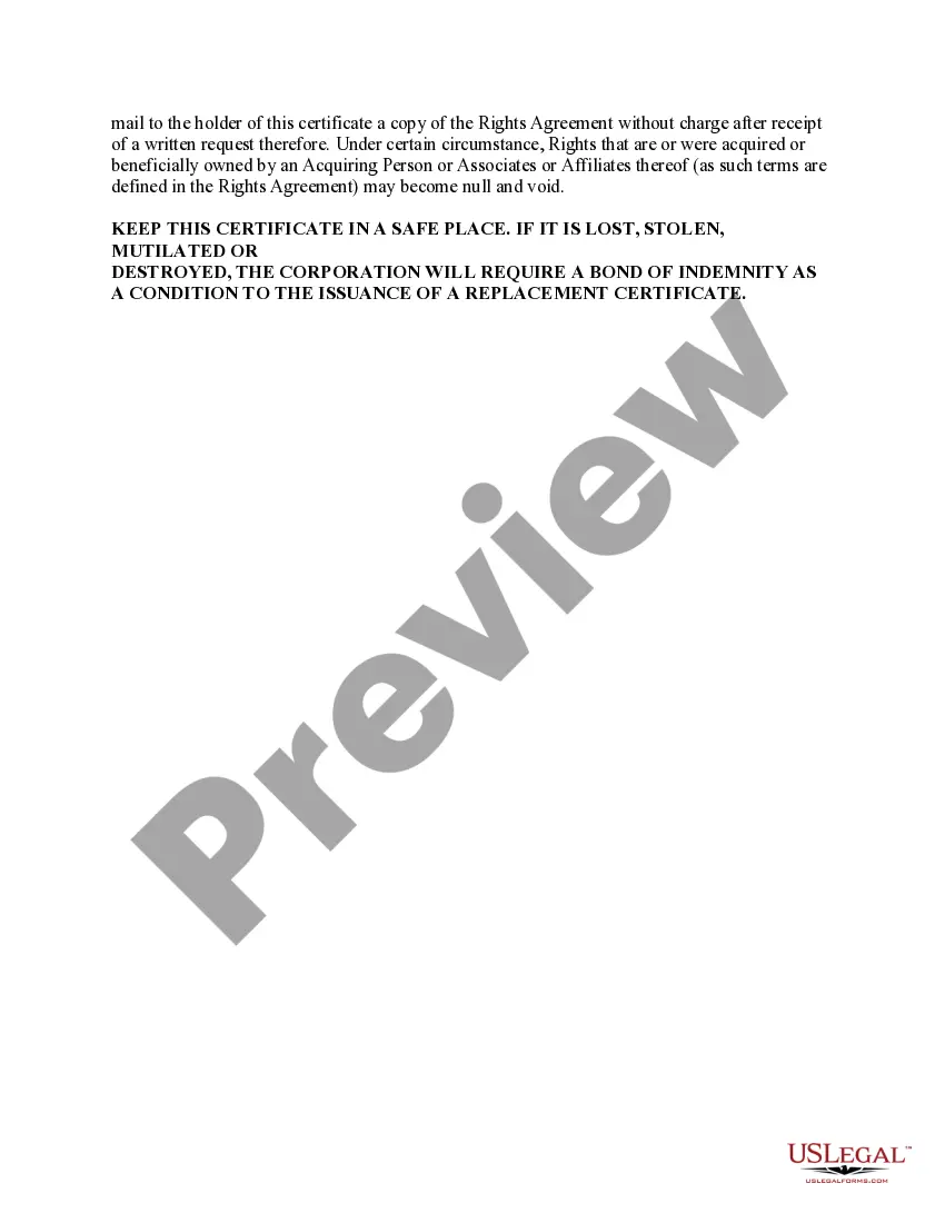 Preview Stock Certificate Legend - Common Stock