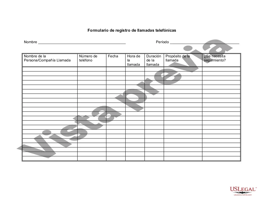 Preview Formulario de registro de llamadas telefónicas
